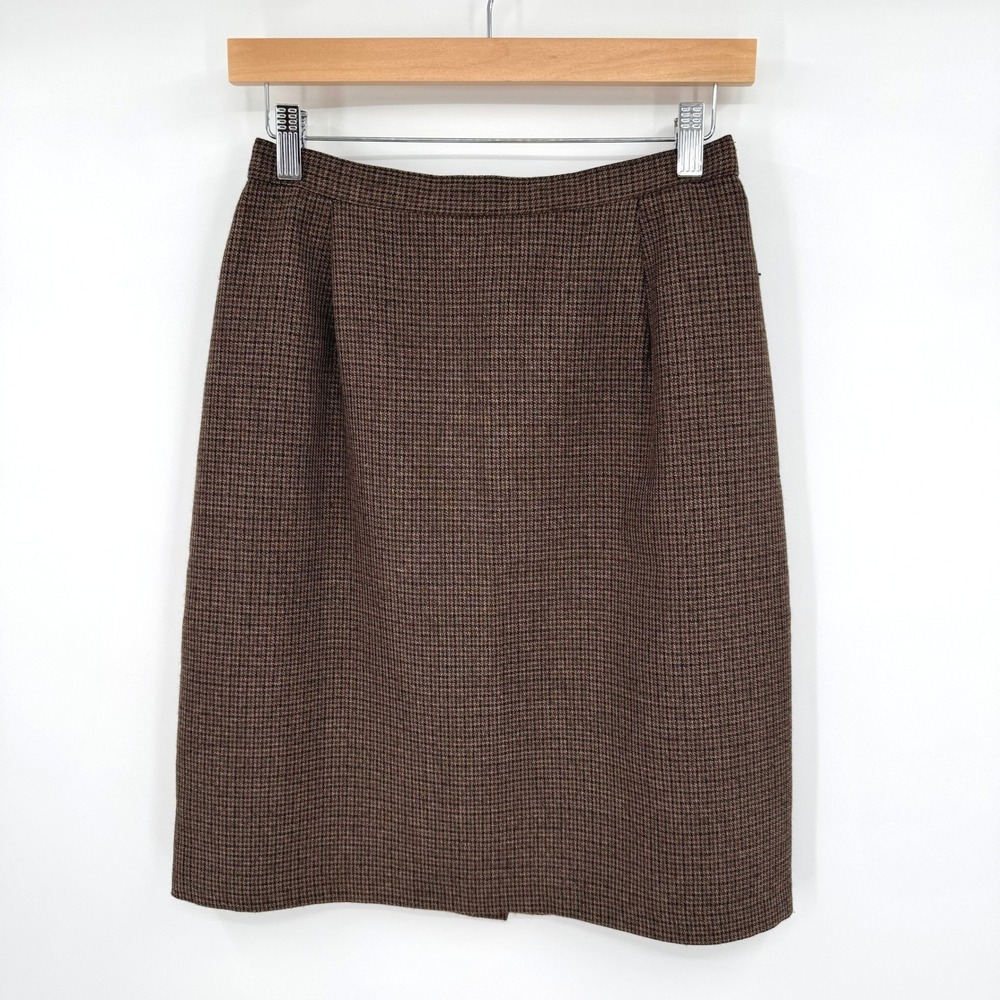 Briggs New York Vintage Brown Houndstooth Pencil Skirt High Waist Lined Size 10